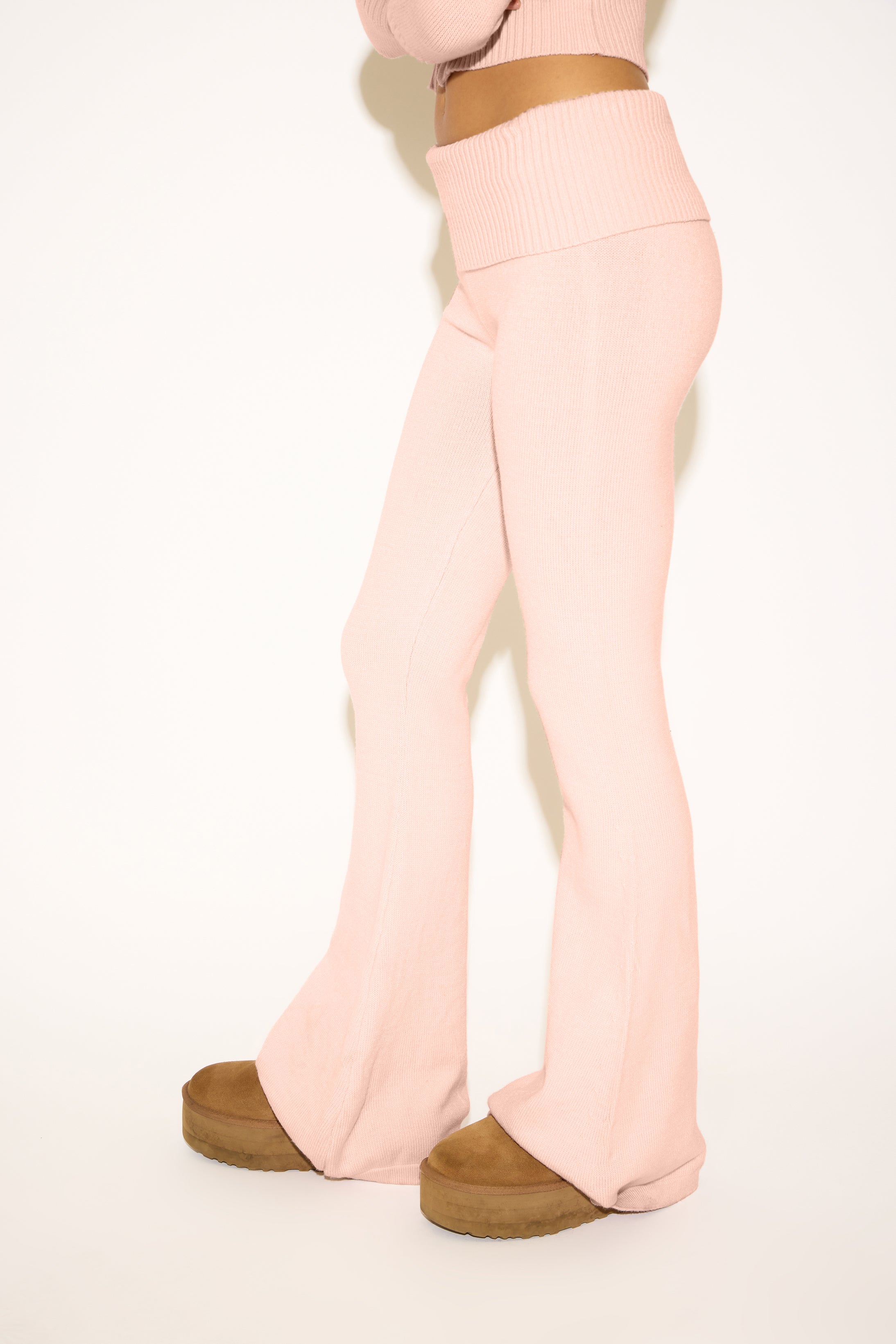FOLD OVER FLARE SWEATER KNIT PANTS