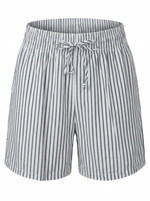 Ghost cut mannequin wearing STRIPE SEERSUCKER ELASTIC WAIST SHORT WITH POCKETS on  a white background. 