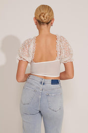 FLORAL PRINT PUFF SLEEVE CROPPED CORSET TOP