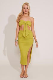 FISHNET TEXTURED KNIT BOW TIE TUBE TOP & SKIRT SET