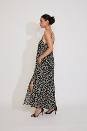 FLORAL ADJUSTABLE STRAP V-NECK MAXI DRESS