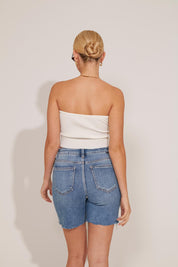 TUMMY CONTROL HIGH-RISE LOOSE FIT MID LENGTH DENIM SHORTS