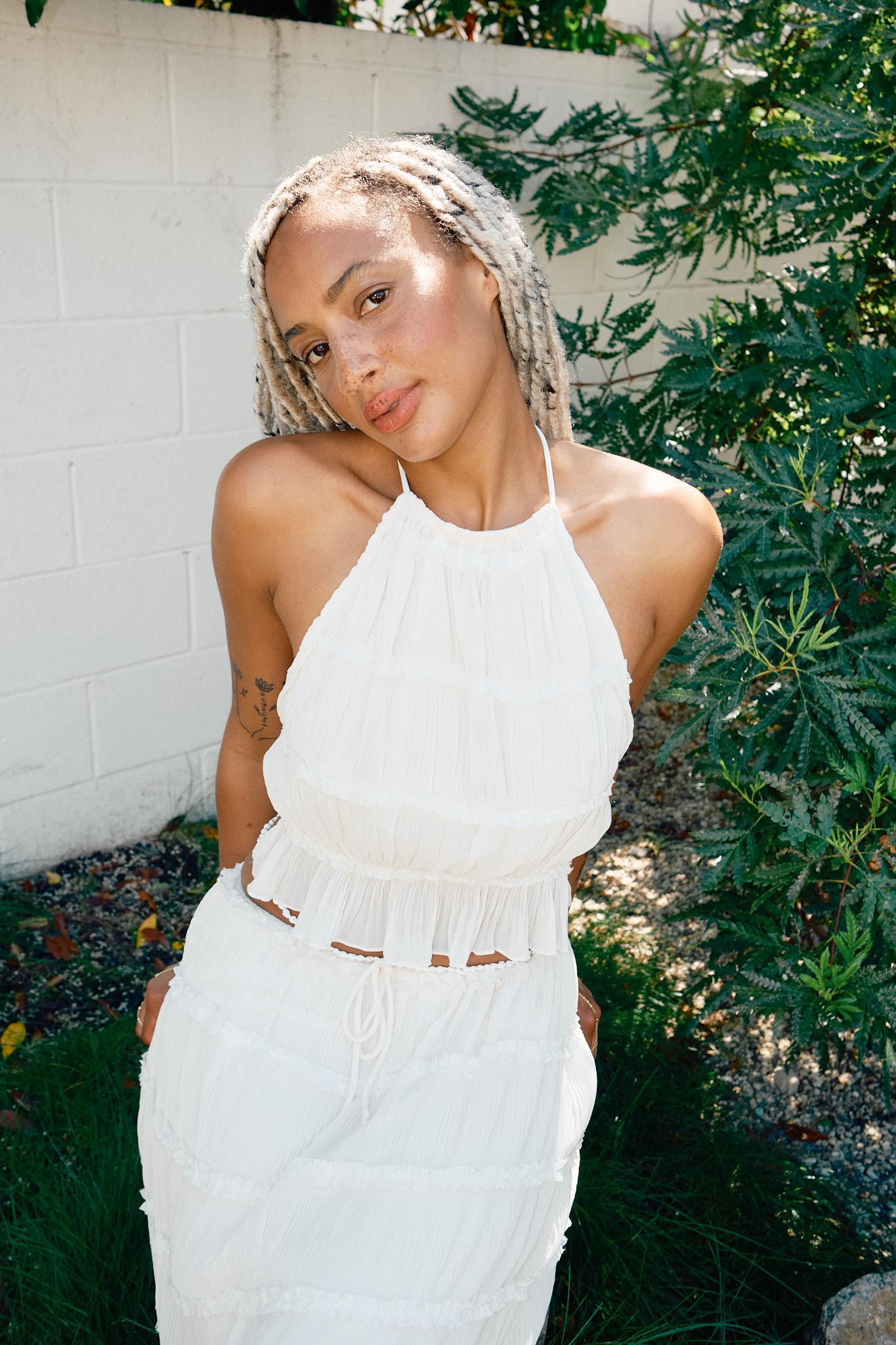 TIERED PLEATED RUFFLE TIE TOP & MAXI SKIRT SET