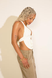HALTER COWL NECK OPEN BACK TOP