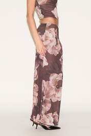 LARGE PEONY PRINT MESH OVERLAY MAXI SKIRT