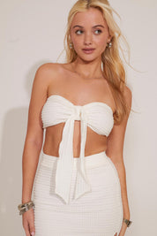 FISHNET TEXTURED KNIT BOW TIE TUBE TOP & SKIRT SET