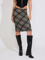 MESH PLAID PRINT KNEE LENGTH SKIRT