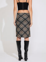 MESH PLAID PRINT KNEE LENGTH SKIRT