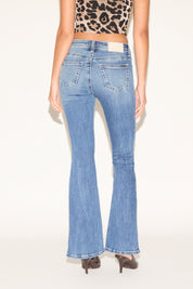 WASHED TUMMY CONTROL HIGH RISE FLARE DENIM PANT