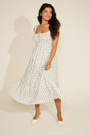 FLORAL STRIPE RUFFLE DETAIL MAXI DRESS
