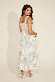 FLORAL STRIPE RUFFLE DETAIL MAXI DRESS
