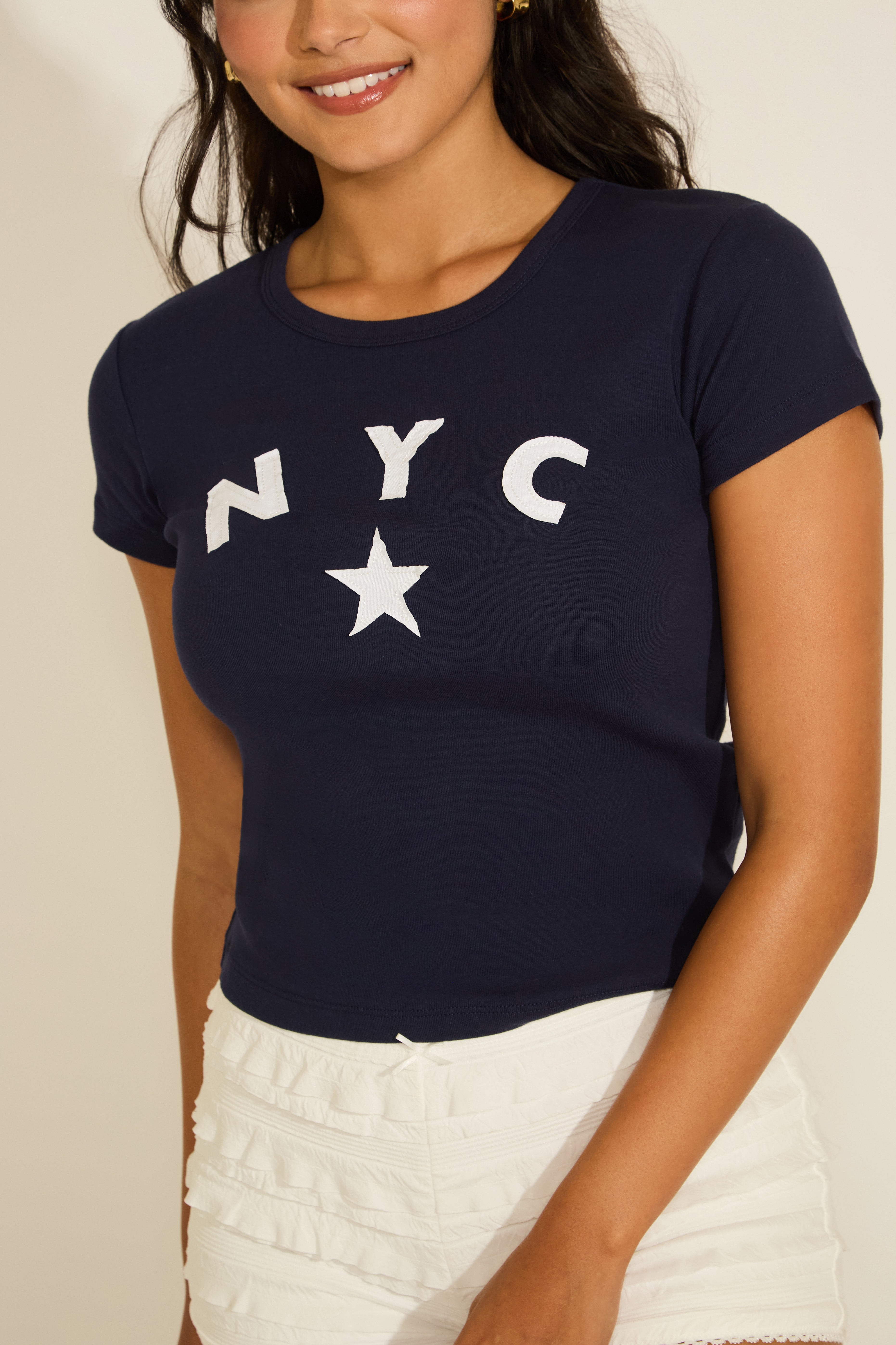 NYC & STAR PRINT CREW NECK T-SHIRT