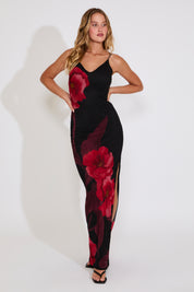 CROSS BACK LARGE FLORAL PRINT MAXI DRESS
