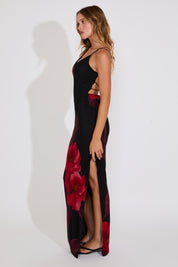 CROSS BACK LARGE FLORAL PRINT MAXI DRESS