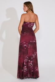 STRAPLESS FLORAL PRINT DROP WAIST MAXI DRESS