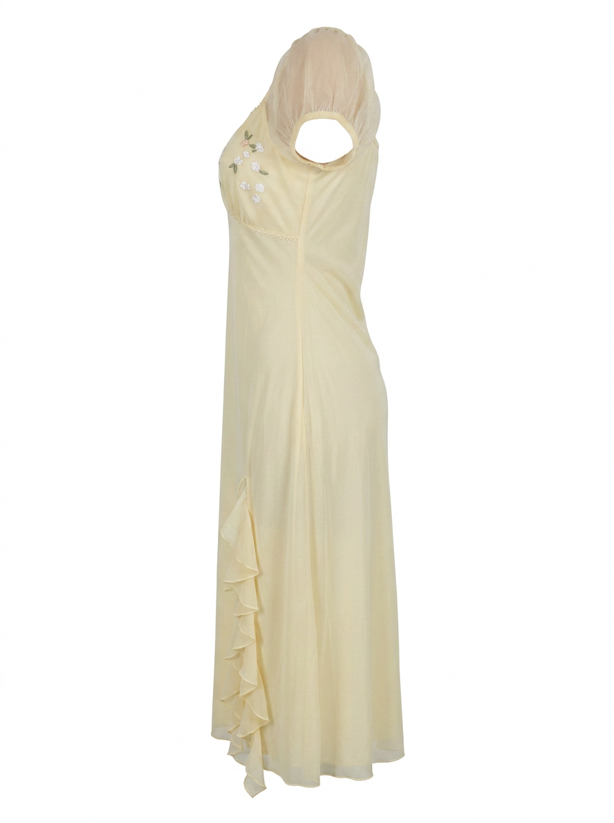 Ghost cut image of EMBELLISHED CAP SLEEVE RUFFLE MAXI DRESS on a white background.