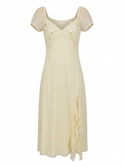 Ghost cut image of EMBELLISHED CAP SLEEVE RUFFLE MAXI DRESS on a white background.