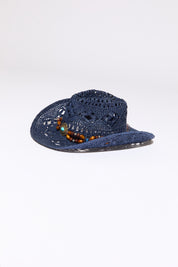 BEADED OPEN WEAVE CROCHET COWBOY HAT