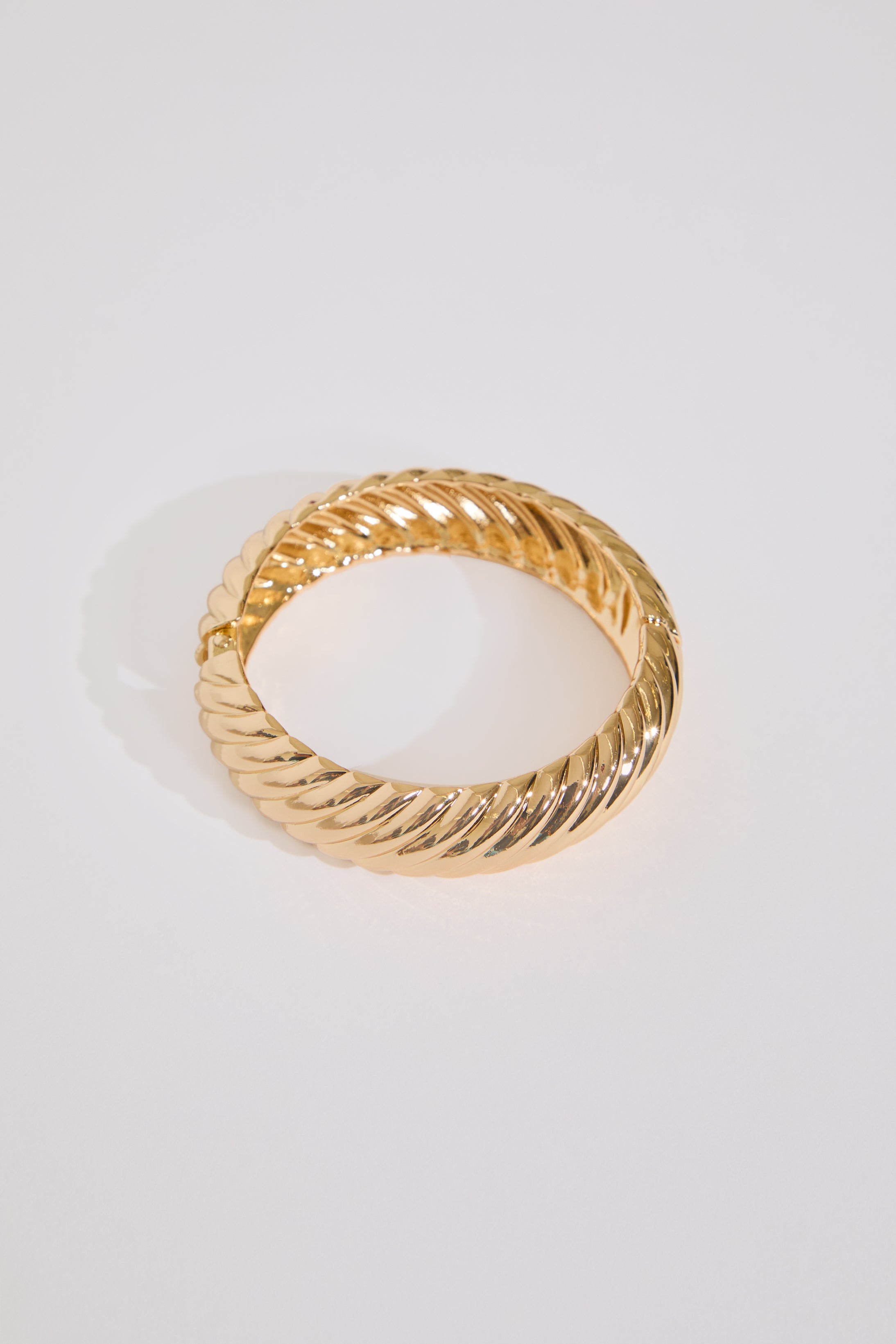 Gold Plated Twisted Texture Hinge Bangle Bracelet