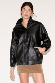 VEGAN LEATHER JACKET WITH HIGH COLLAR