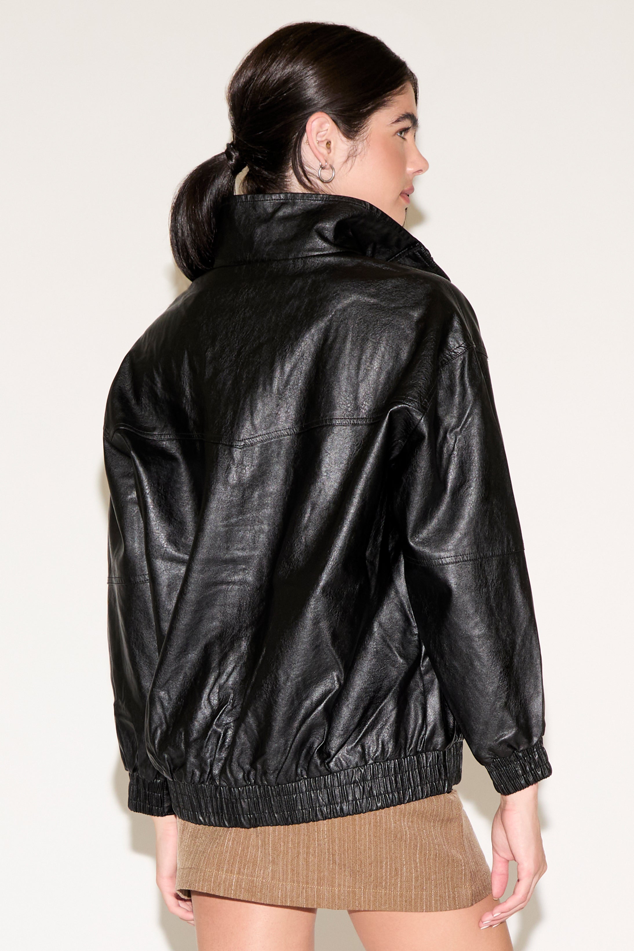 VEGAN LEATHER JACKET WITH HIGH COLLAR