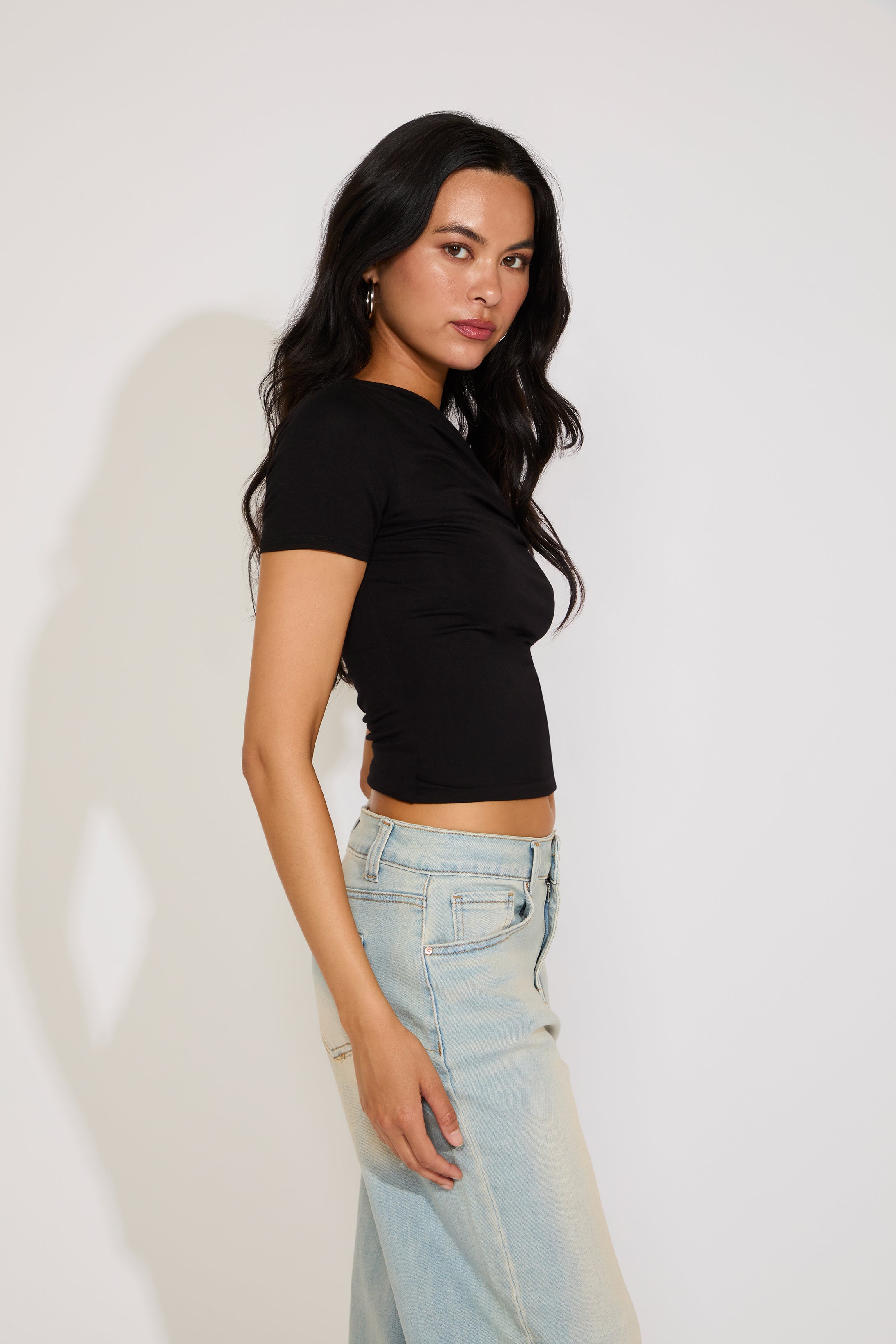 SHORT SLEEVE OFF SHOULDER CROP TOP