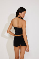SLEEVELESS HALTER OPEN BACK CROP TOP