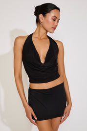 PLUNGING HALTER COWL NECK TOP