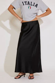 ELASTIC WAIST SATIN MAXI SKIRT