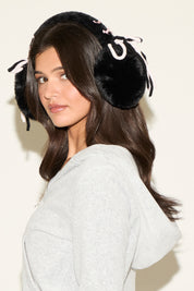 CONTRAST BOWS FURRY EAR MUFFS