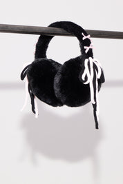CONTRAST BOWS FURRY EAR MUFFS