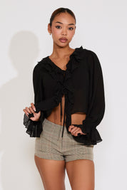 LONG SLEEVE RUFFLED CHIFFON BLOUSE