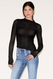 LONG SLEEVE BOAT NECK ASYMMETRICAL HEM TOP