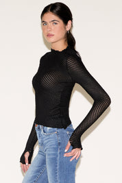 LONG SLEEVE BOAT NECK ASYMMETRICAL HEM TOP