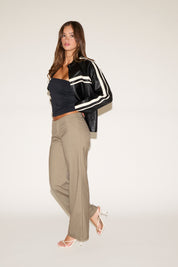 WASHED EFFECT VEGAN LEATHER JACKET WITH STRIPES