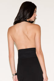 SLEEVELESS DEEP V NECK MESH HALTER TOP