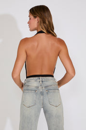 HALTER NECK DEEP COWL RUCHED BODYSUIT