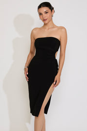 ADJUSTABLE SIDE CUT OUT STRAPLESS MAXI DRESS