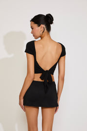 SHORT SLEEVE TIE BACK RUCHED CROP TOP