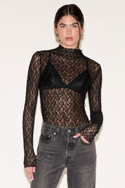 LONG SLEEVE MOCK NECK LACE TOP