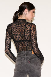 LONG SLEEVE MOCK NECK LACE TOP