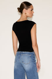 BOATNECK SHORT SLEEVE SEMI SHEER TUNIC TOP