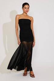 MONOCHROME SEE-THROUGH RUCHED TUBE MIDI DRESS