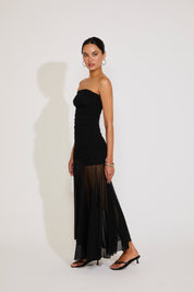 MONOCHROME SEE-THROUGH RUCHED TUBE MIDI DRESS