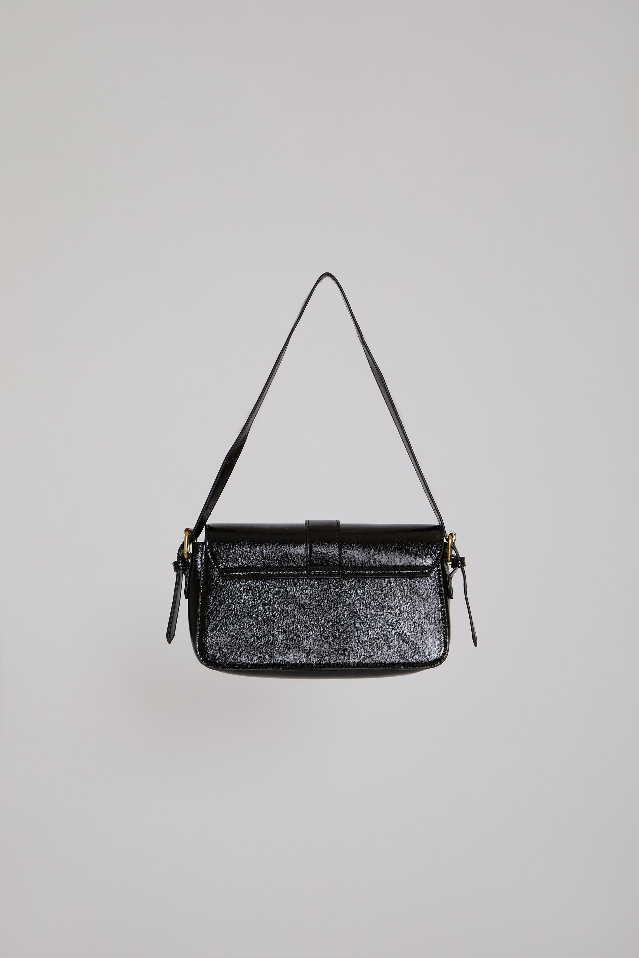 BELTED FLAP CLOSURE VEGAN LEATHER SHOULDER BAG