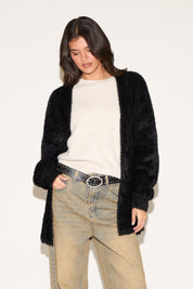 FUZZY OPEN FRONT NO COLLAR CARDIGAN
