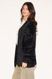 FUZZY OPEN FRONT NO COLLAR CARDIGAN