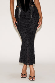 FLORAL BURNOUT OVERLAY MERMAID MAXI SKIRT