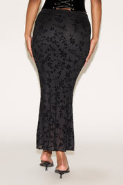 FLORAL BURNOUT OVERLAY MERMAID MAXI SKIRT