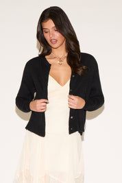FUZZY LOOK BUTTON UP CREW NECK CARDIGAN